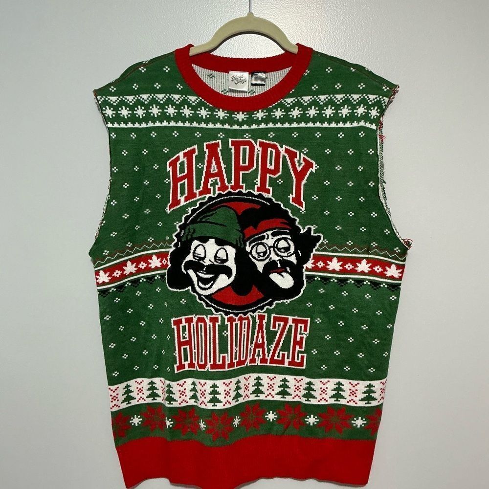 Cheech and Chong Ugly Green and Red Holiday vest size M